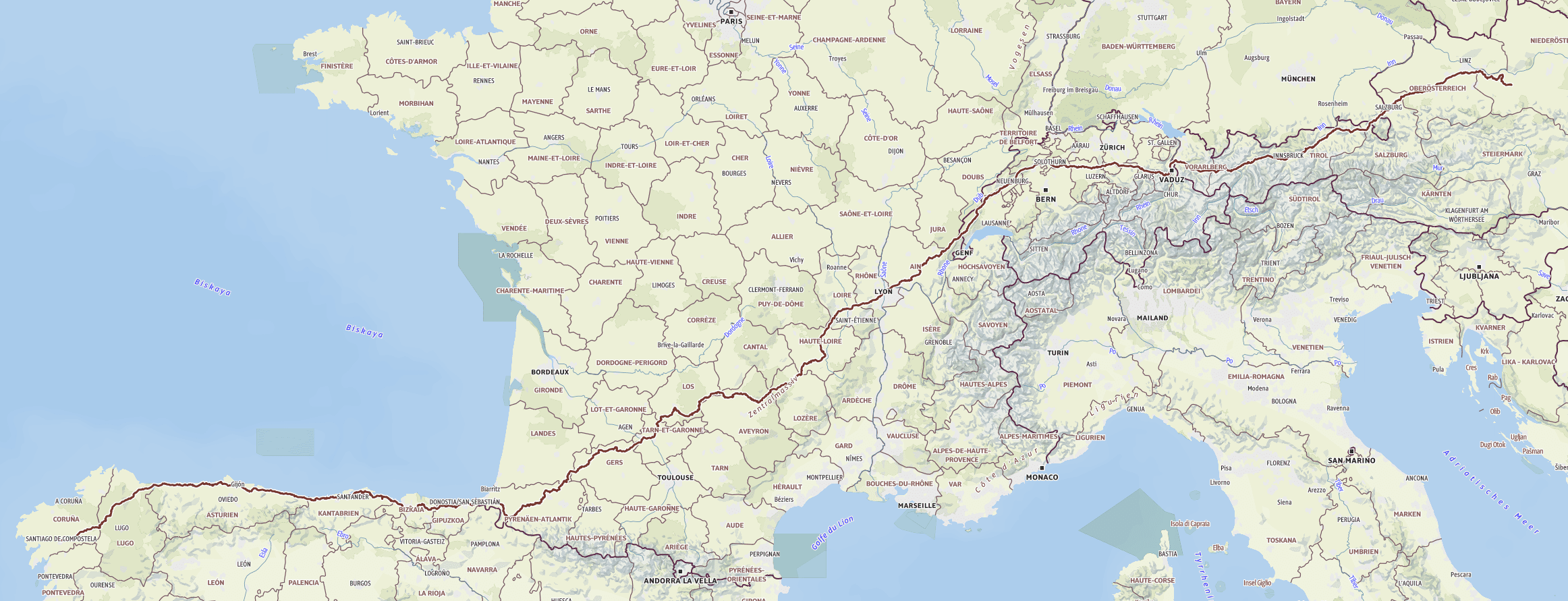 Eine Karte meines geplanten Jakobsweg